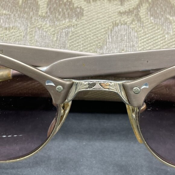 VTG Cat Eye Glasses Mid Century Gold Tone Ornate 1/10 12K GF 44 Alum With Case - Picture 3 of 16